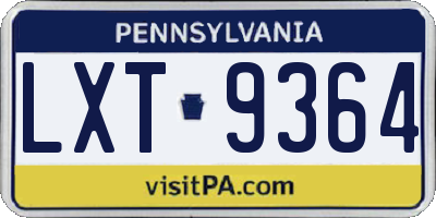 PA license plate LXT9364