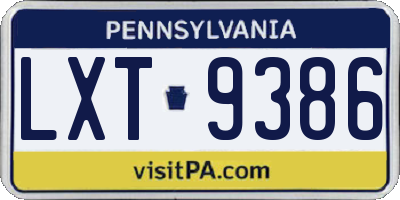 PA license plate LXT9386