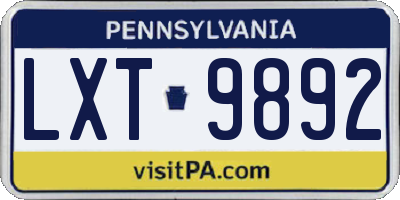 PA license plate LXT9892