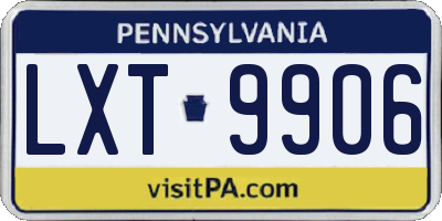 PA license plate LXT9906