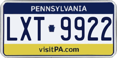 PA license plate LXT9922