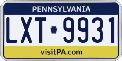 PA license plate LXT9931