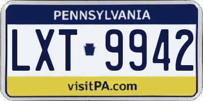 PA license plate LXT9942