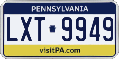 PA license plate LXT9949