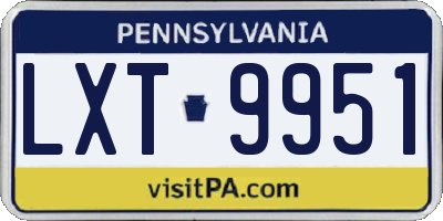 PA license plate LXT9951