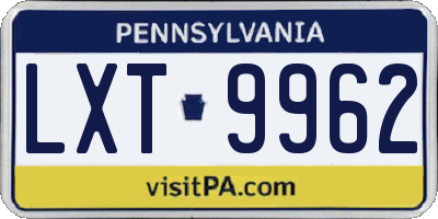 PA license plate LXT9962