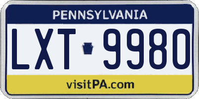 PA license plate LXT9980