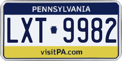 PA license plate LXT9982