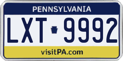 PA license plate LXT9992