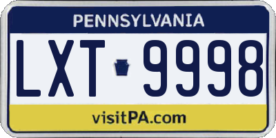 PA license plate LXT9998