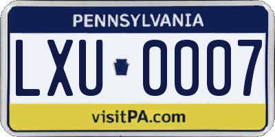PA license plate LXU0007
