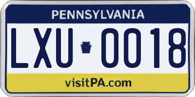 PA license plate LXU0018