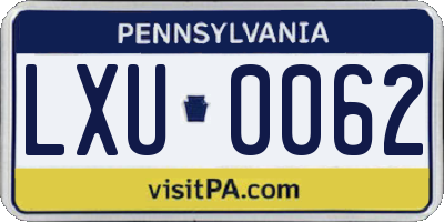 PA license plate LXU0062