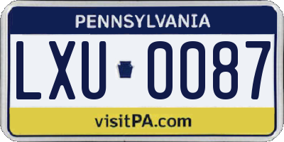 PA license plate LXU0087