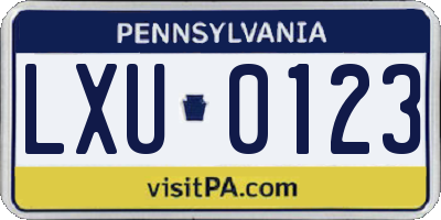 PA license plate LXU0123