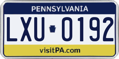 PA license plate LXU0192
