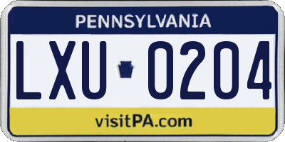 PA license plate LXU0204