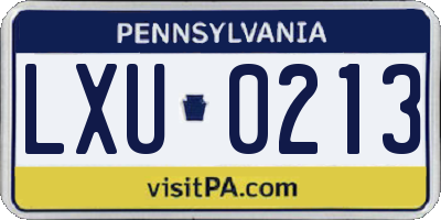 PA license plate LXU0213