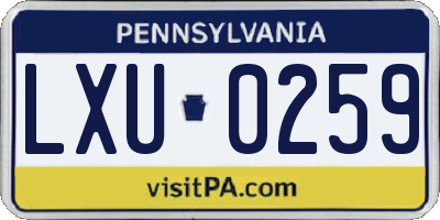 PA license plate LXU0259