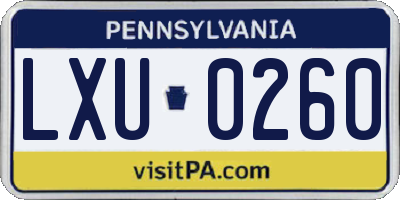 PA license plate LXU0260