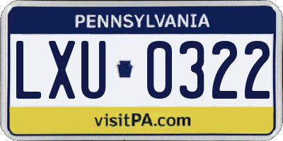PA license plate LXU0322