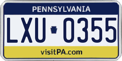 PA license plate LXU0355