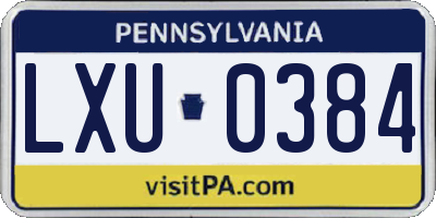 PA license plate LXU0384