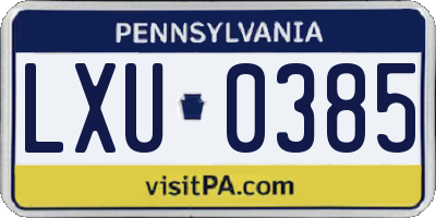 PA license plate LXU0385