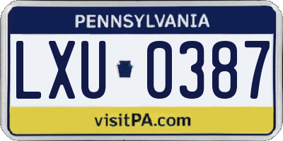 PA license plate LXU0387