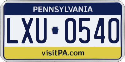 PA license plate LXU0540