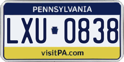 PA license plate LXU0838