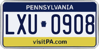 PA license plate LXU0908