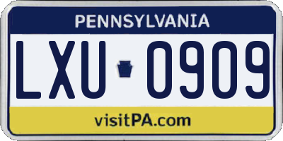 PA license plate LXU0909