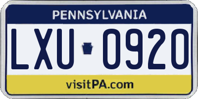PA license plate LXU0920