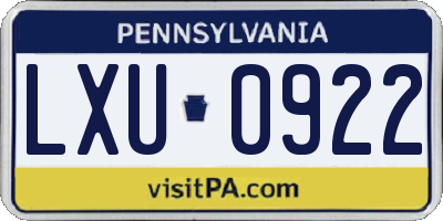 PA license plate LXU0922
