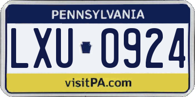 PA license plate LXU0924
