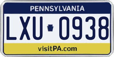 PA license plate LXU0938