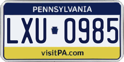 PA license plate LXU0985
