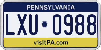 PA license plate LXU0988