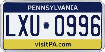 PA license plate LXU0996