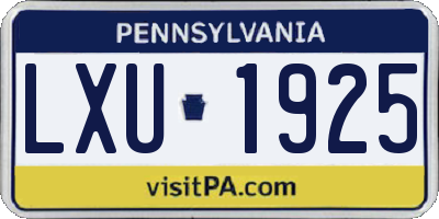 PA license plate LXU1925