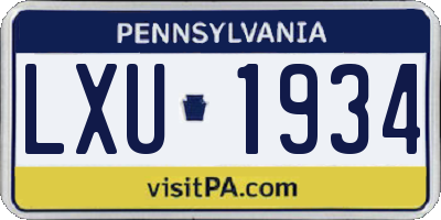 PA license plate LXU1934