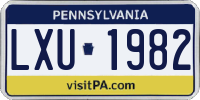 PA license plate LXU1982