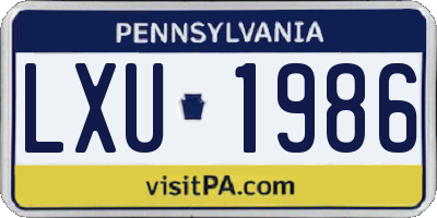 PA license plate LXU1986