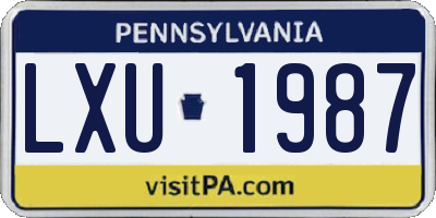 PA license plate LXU1987