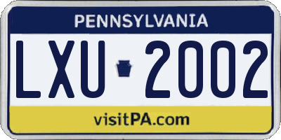 PA license plate LXU2002