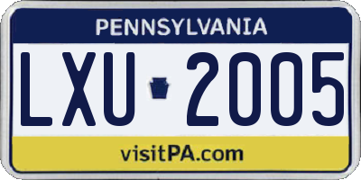 PA license plate LXU2005