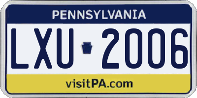 PA license plate LXU2006