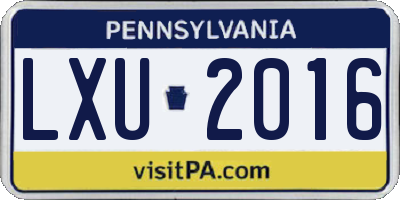 PA license plate LXU2016