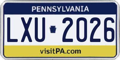 PA license plate LXU2026